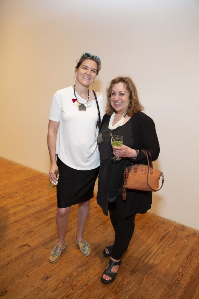 Ariane Roesch, Sharon Kopriva at Glasstire Party for Rainey Knudson at Texas Gallery. (Photo by Jenny Antill Clifton)