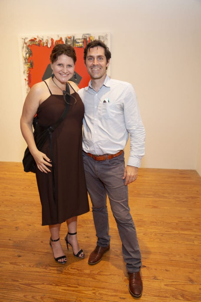 Claudia Solis & Matthew Wettergreen at Glasstire Party for Rainey Knudson at Texas Gallery. (Photo by Jenny Antill Clifton)