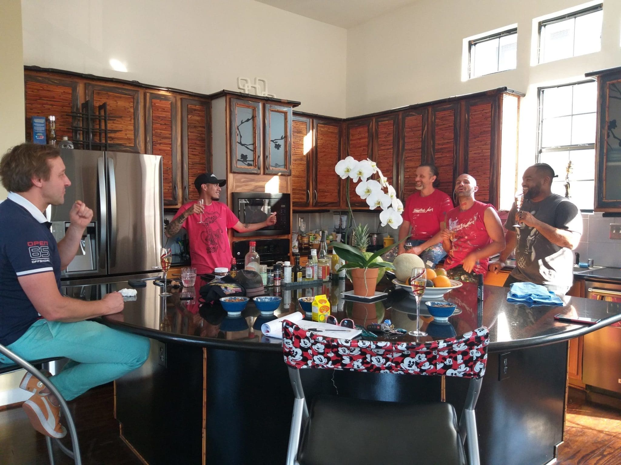 An impromptu wrap party for "Pearl Paint Wall" at Mr. D's crib (Photo by the author)
