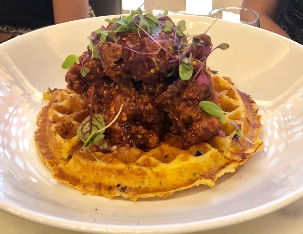 The Nashville Style Hot Chicken & Waffle at Open Palette. Photo by Megan Ziots