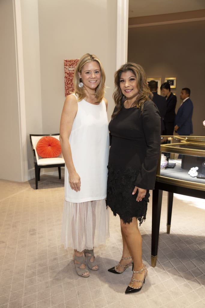 Monica Bickers, Petra Martinez at the Harry Winston celebration of the Winston Candy Collection. (Photo by Jenny Antill Clifton)
