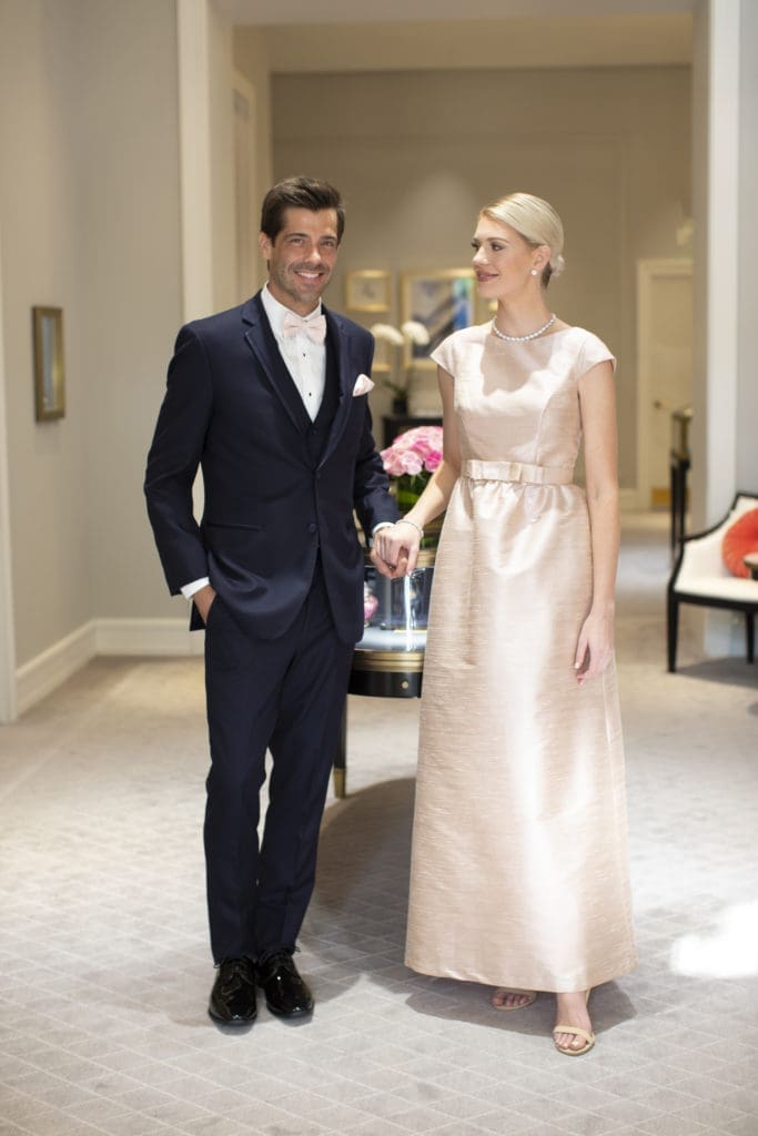 Professional models embrace the Harry Winston esthetic in a candy colored gown and with his accessories and her diamonds. (Photo by Jenny Antill Clifton)