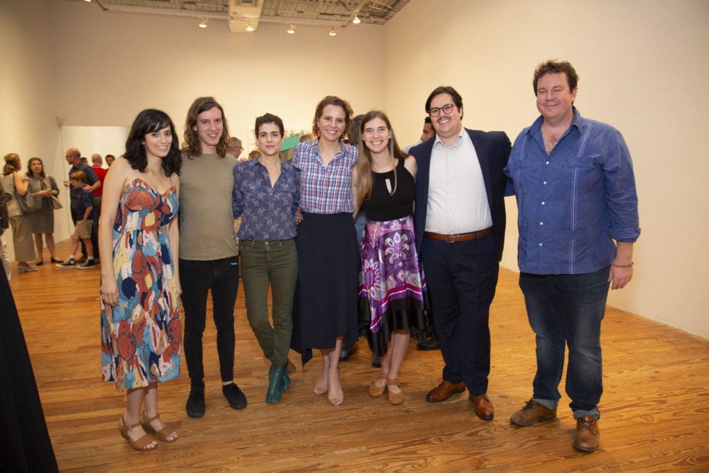 Jennifer Battaglia, William Sarradet, Christina Rees, Rainey Knudson, McKenzie Watson, Brandon Zech, Neil Fauerso at Glasstire Party for Rainey Knudson at Texas Gallery. (Photo by Jenny Antill Clifton)