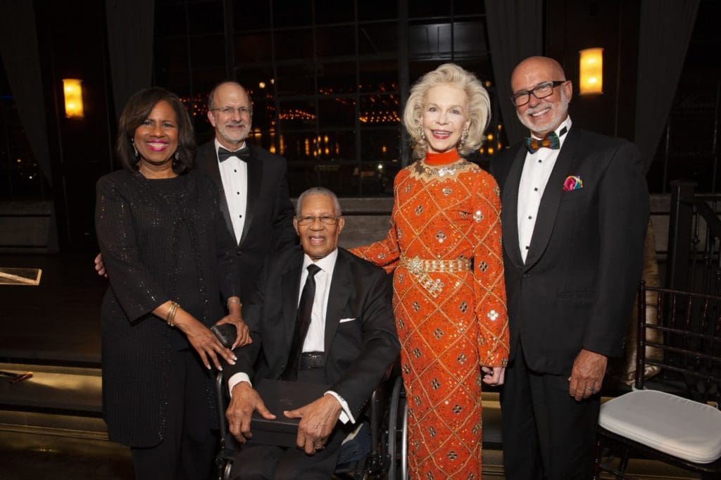Chair Melanie Lawson, honoree Reverend Lawson, Lynn Wyatt, Michael Piana at Illumination: The Rothko Chapel Gala. (Photo by Jenny Antill Clifton)
