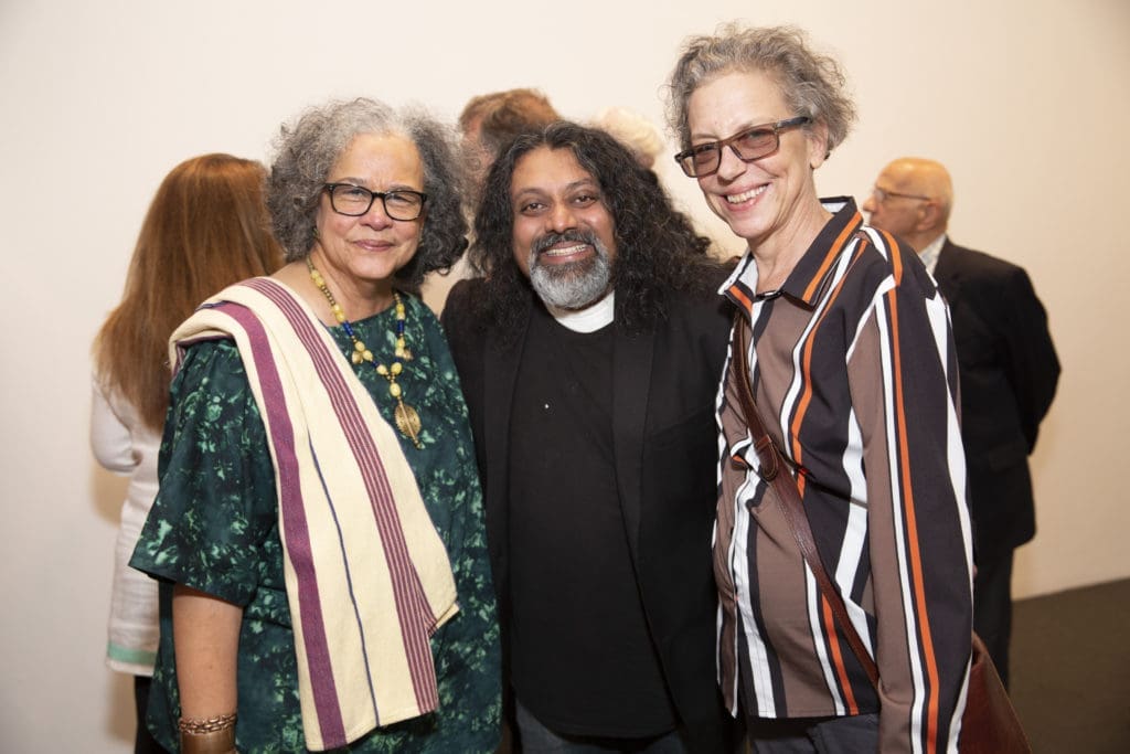 Michelle Barnes, Prince Varughese Thomas, Paula Newton at Glasstire Party for Rainey Knudson at Texas Gallery. (Photo by Jenny Antill Clifton)