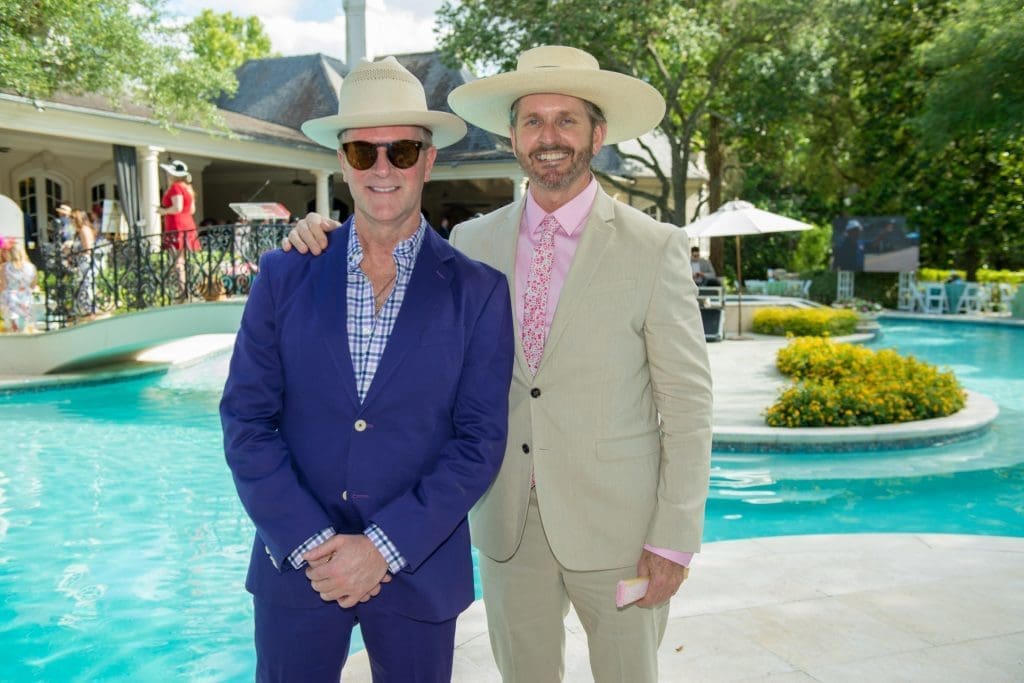 Straw hats are tops for Kentucky Derby style. Shannon Hall & Marcus Sloan in 2019, (Photo by Michelle Watson/CatchlightGroup.com)