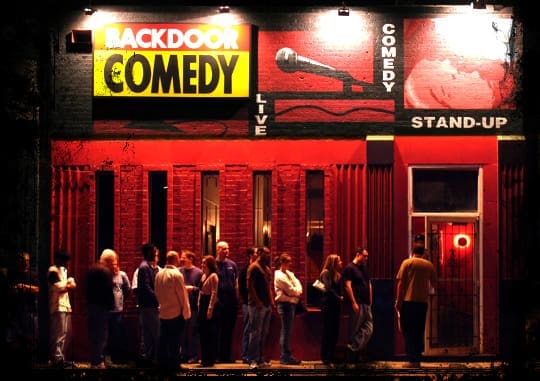 Backdoor Comedy has Open Mic nights on Thursdays for aspiring comedians. 