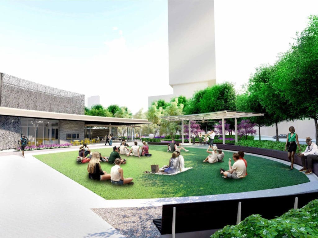 The park trellis will keep things nice and shady.  (Photo by Downtown Redevelopment Authority)