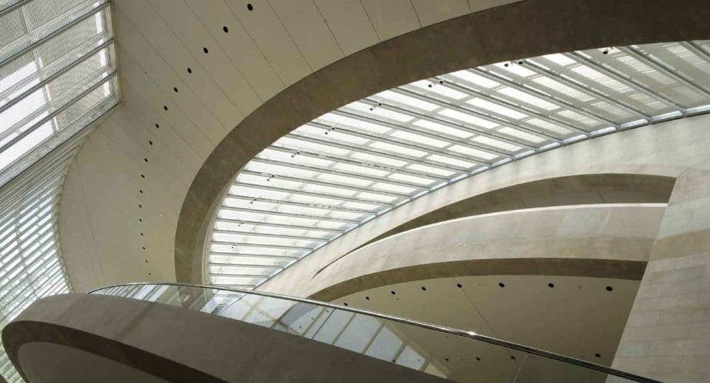 Curvilinear geometry inside the Morton H. Meyerson Symphony Center. Photo by Nate Rehlander.