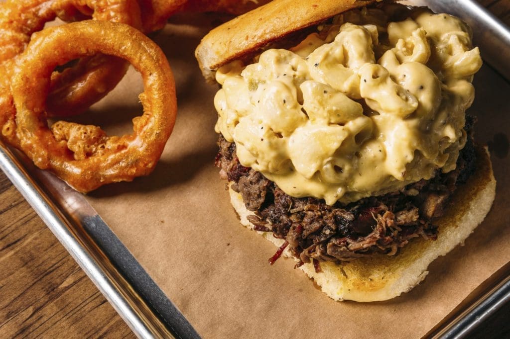 Heim's The Big Cat sandwich with green chile mac & cheese. (Photo by Robert Strickland)