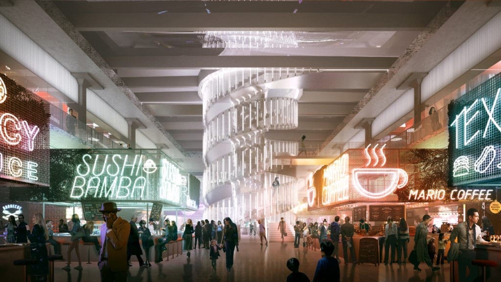 A rendering of OMA's design for the redevelopment of the 1930s era structure on the north side of downtown Houston.