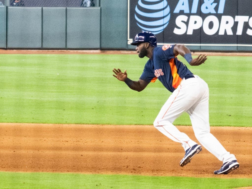 Yordan Alvarez ended his first game in the Major Leagues with a .500 on-base percentage. (Photo by F. Carter Smith)