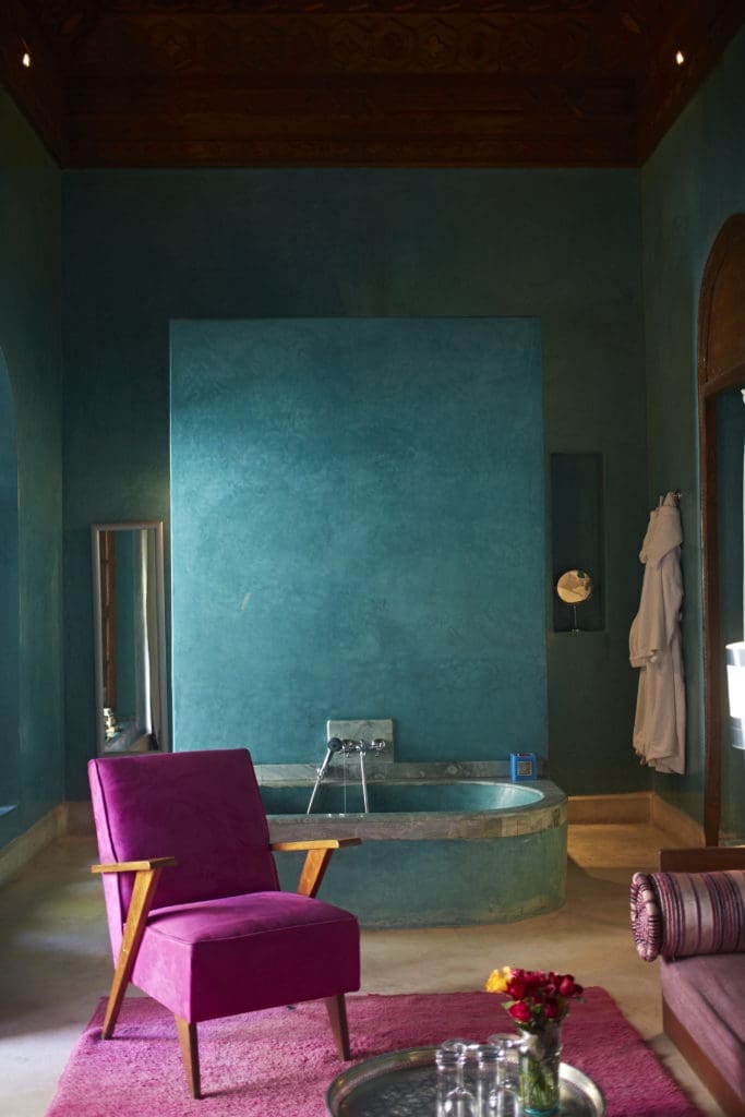 Handcrafted plaster walls are tinted in signature Moroccan colors, ranging from deepest turquoise to shocking pink, and beyond. (Photo by David Loftus)