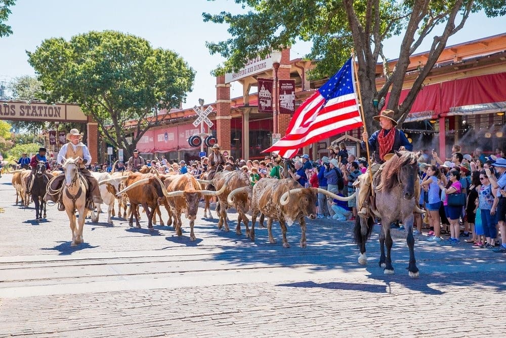 Celebrate the 4th with cowboys and cattle at the Fort Worth Stockyards. 