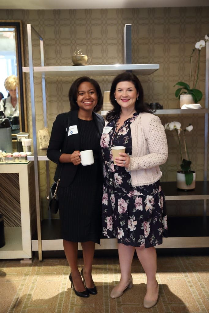 Shelitha Smodic, Kathryn Thomas at Dress for Success Houston Corporate Guild Power Breakfast. (Photo by Quy Tran)