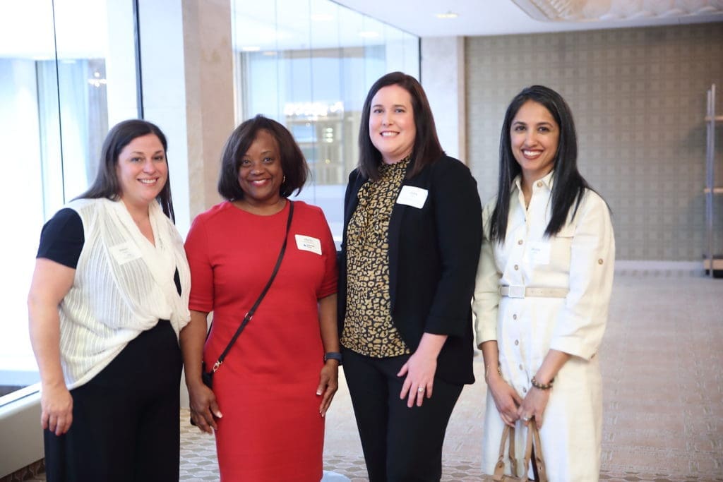 Sidney Fagan, Sheila Shackelford, Julia Ford, Shveta Pillai at Dress for Success Houston Corporate Guild Power Breakfast. (Photo by Quy Tran)