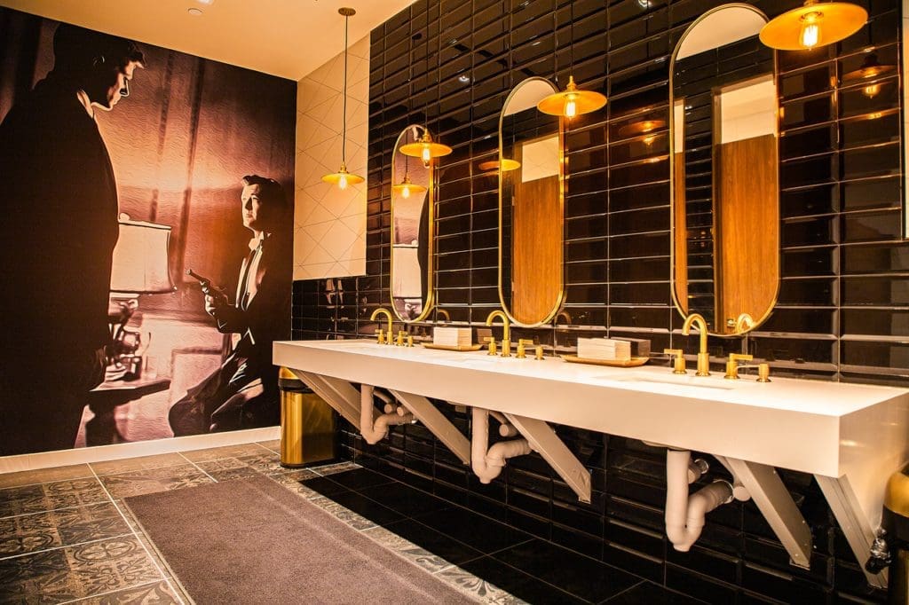 Even the restrooms are glam.  (Photo by Star Cinema Grill)
