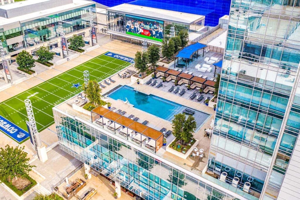 Opt for a staycation or day pass to enjoy the rooftop pool overlooking The Star at Omni Frisco. (Courtesy)