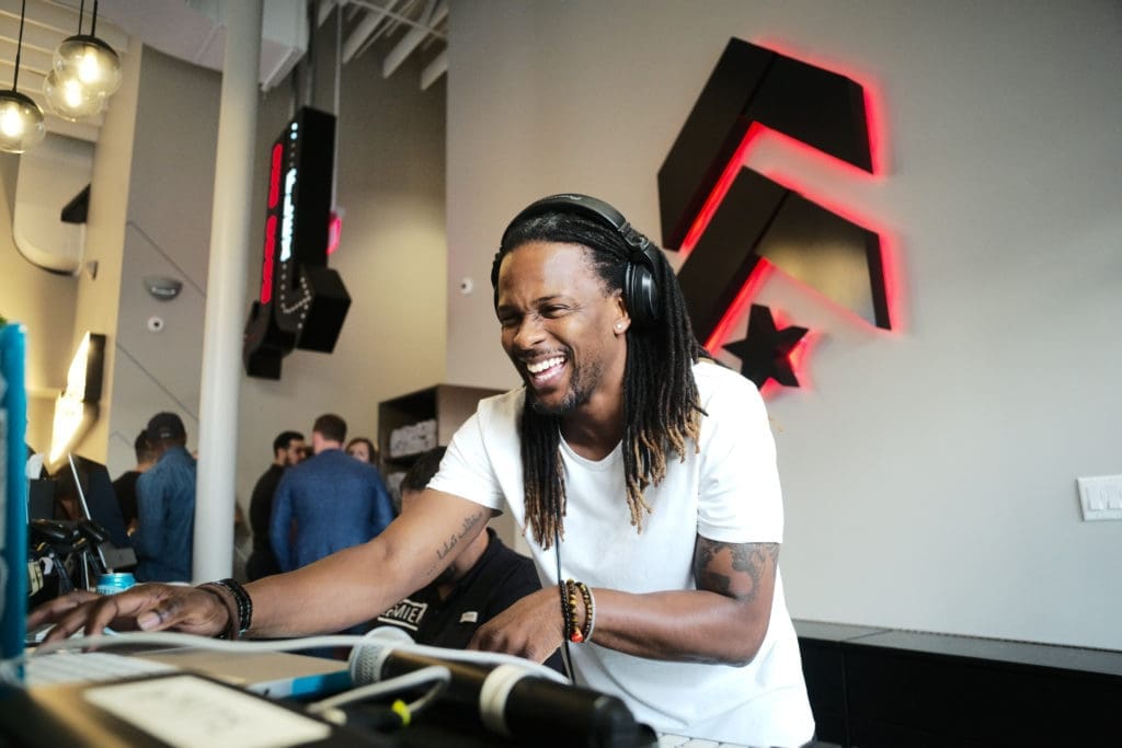 DJ spins the tunes at Barry's celebratory opening in River Oaks Shopping Center  (Photo by Daniel Ortiz)