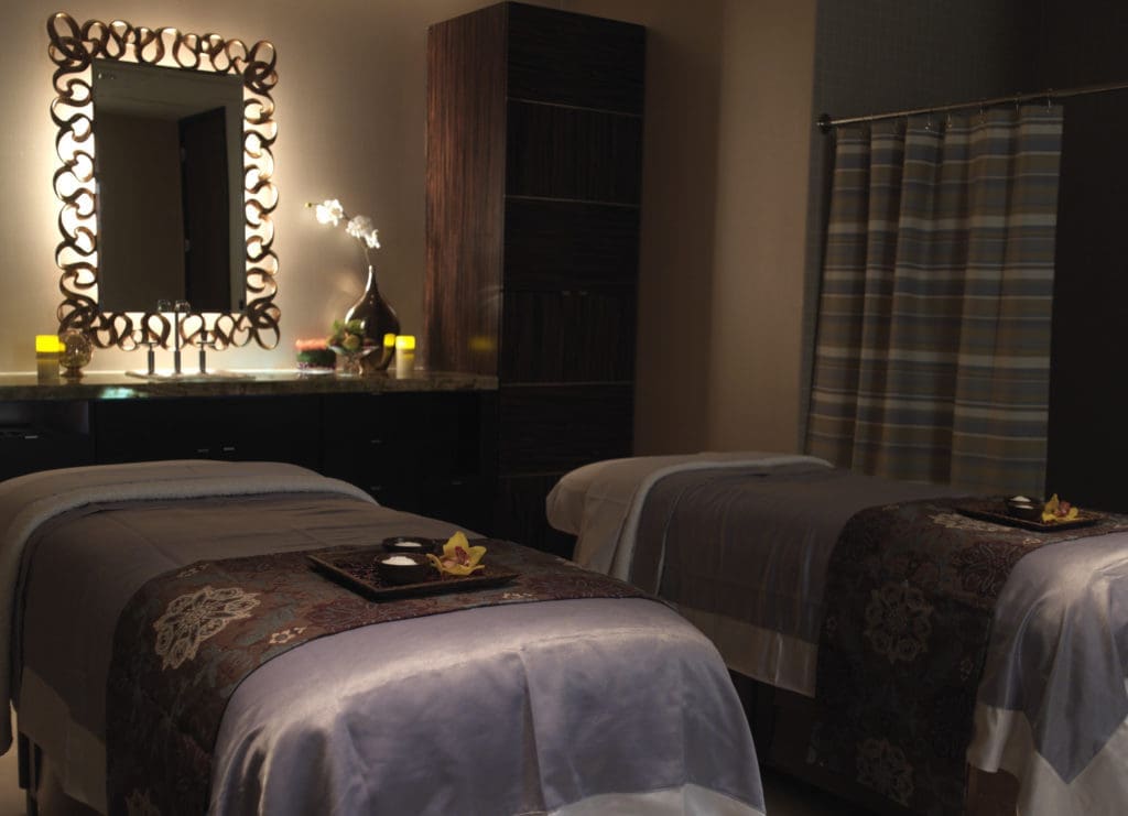 A massage room at the V Spa at the Hilton Anatole