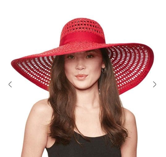 Eugenia Kim's 'Sunny in red' hat is hand woven with red grosgrain ribbon, on sale for $325.