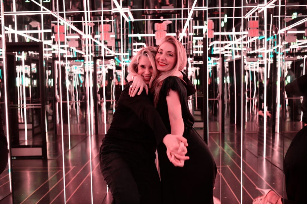 Dallas McNamara, Katherine Barthelme in the MAD hall of mirrors (Photo by Daniel Ortiz)