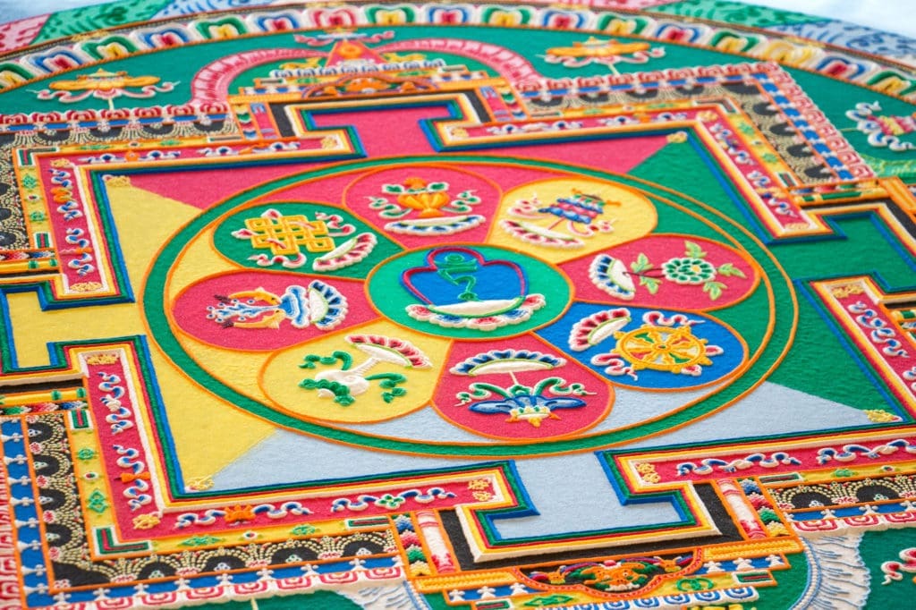 A close-up of a sand mandala. Try your hand at one this Saturday at Asia Society Texas Center.