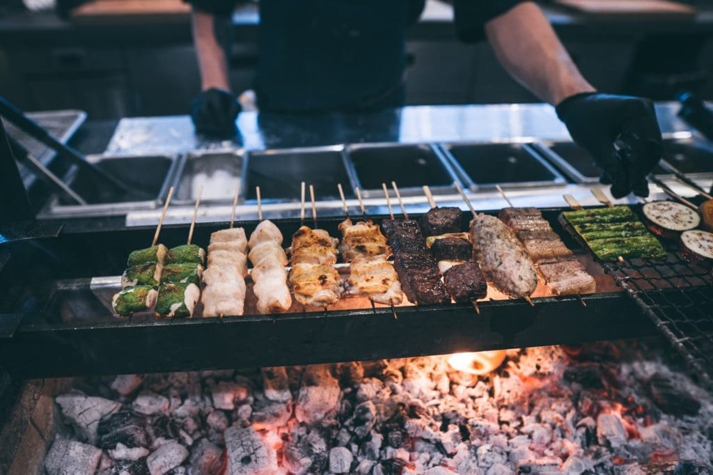 The selection of kushiyaki (grilled fare) offered at Roka Akor's Roka Reserve experience includes vegetables, chicken and beef.