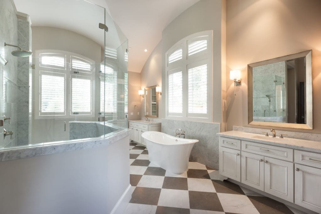 Frankel Building Group embraces a more traditional look yet with a contempo vibe in this master bath.