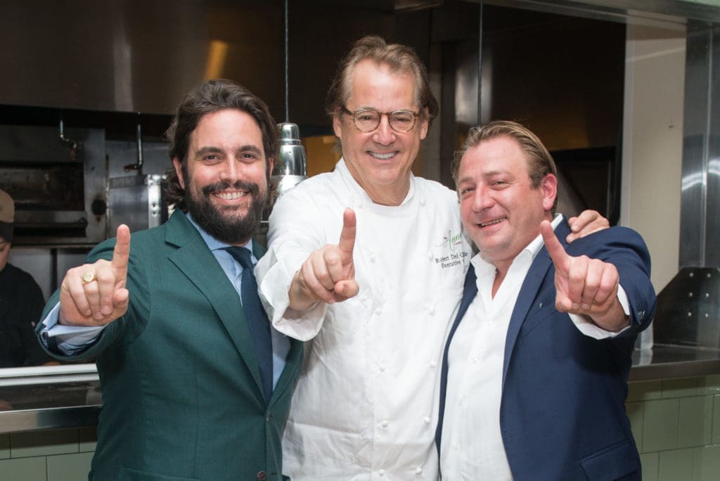 The three amigos of Turner's and The Annie Café & Bar — Sam Governale, Chef Robert Del Grande, Ben Berg — celebrating at the opening. (Photo by Jacob Power)