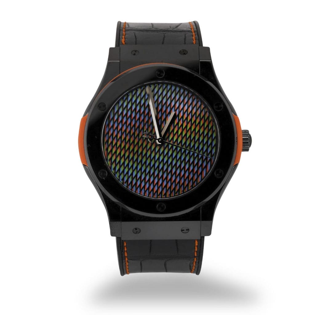Hublot Classic Fusion "Cruz Diez" Limited Edition includes a kinetic color changing dial and scratch-resistent red sapphire.