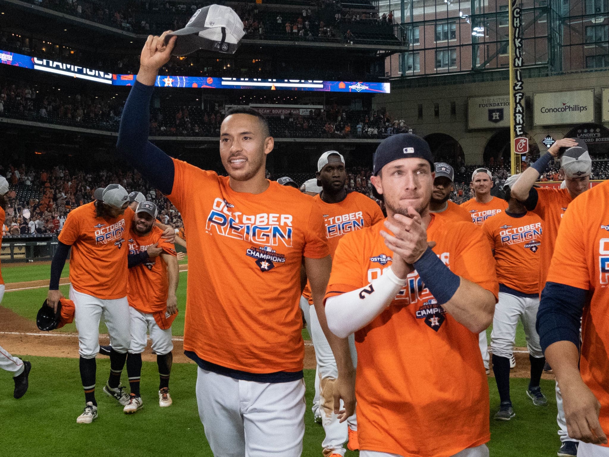 The Houston Astros have celebrated a lot over the years with Carlos Correa. (Photo by F. Carter Smith)