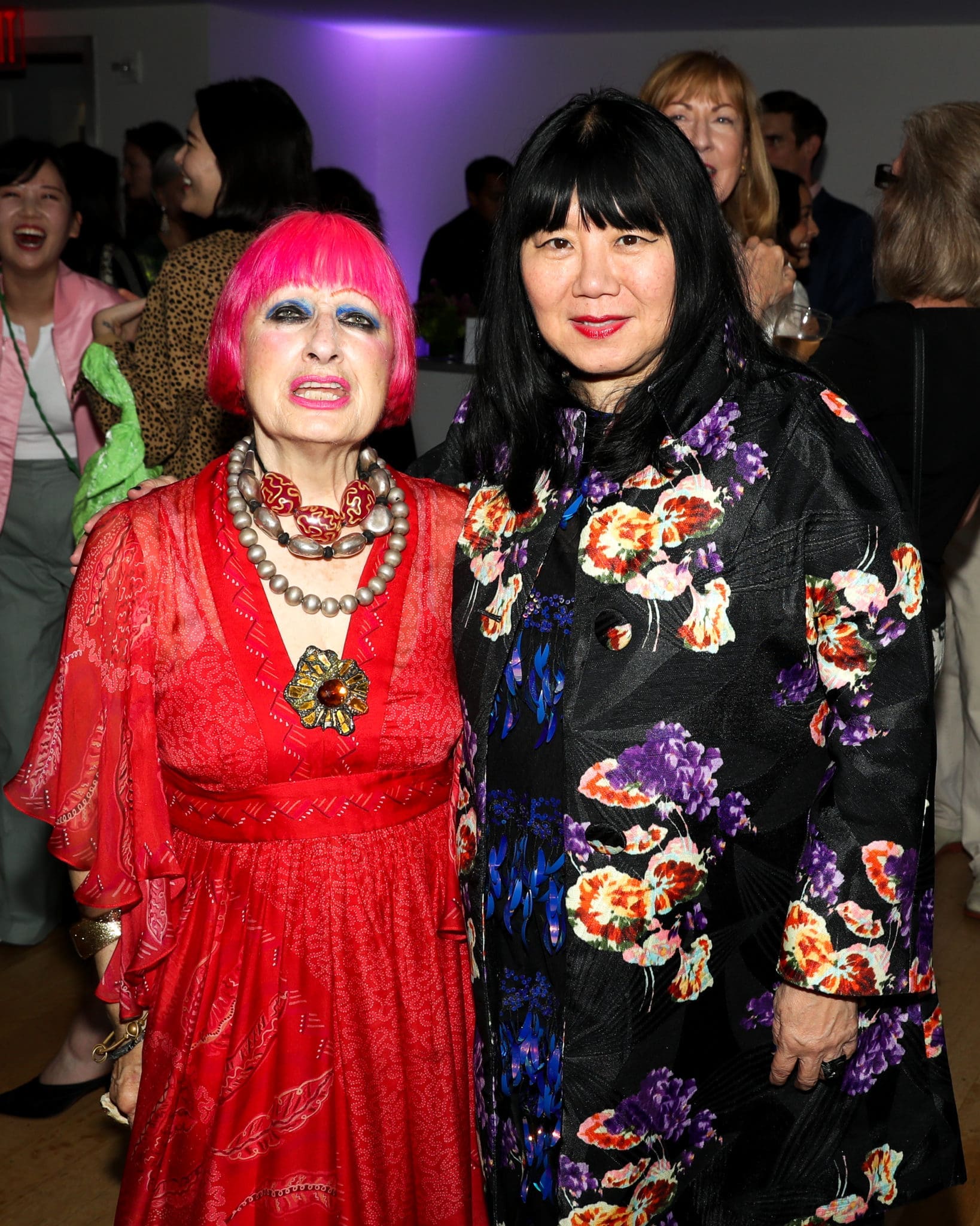Zandra Rhodes and Anna Sui celebrate the opening of "The World of Anna Sui" at New York's Museum of Arts and Design. (Photo courtesy of BFA by Jenna Bascom and The Museum of Arts and Design)