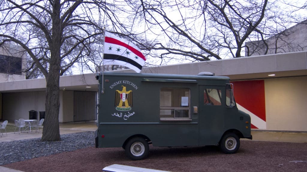 Michael Rakowitz's mixed-media "Enemy Kitchen," 2003 to ongoing, highlights the culinary traditions of Iraq, from where the artist's maternal grandparents emigrated in the 1940s.  (Courtesy the Smart Museum of Art, Chicago)