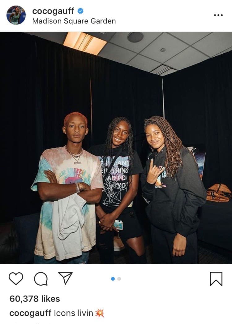 Jaden Smith, Coco Gauff, & Willow Smith at Madison Square Garden. Courtesy of @cocogauff
