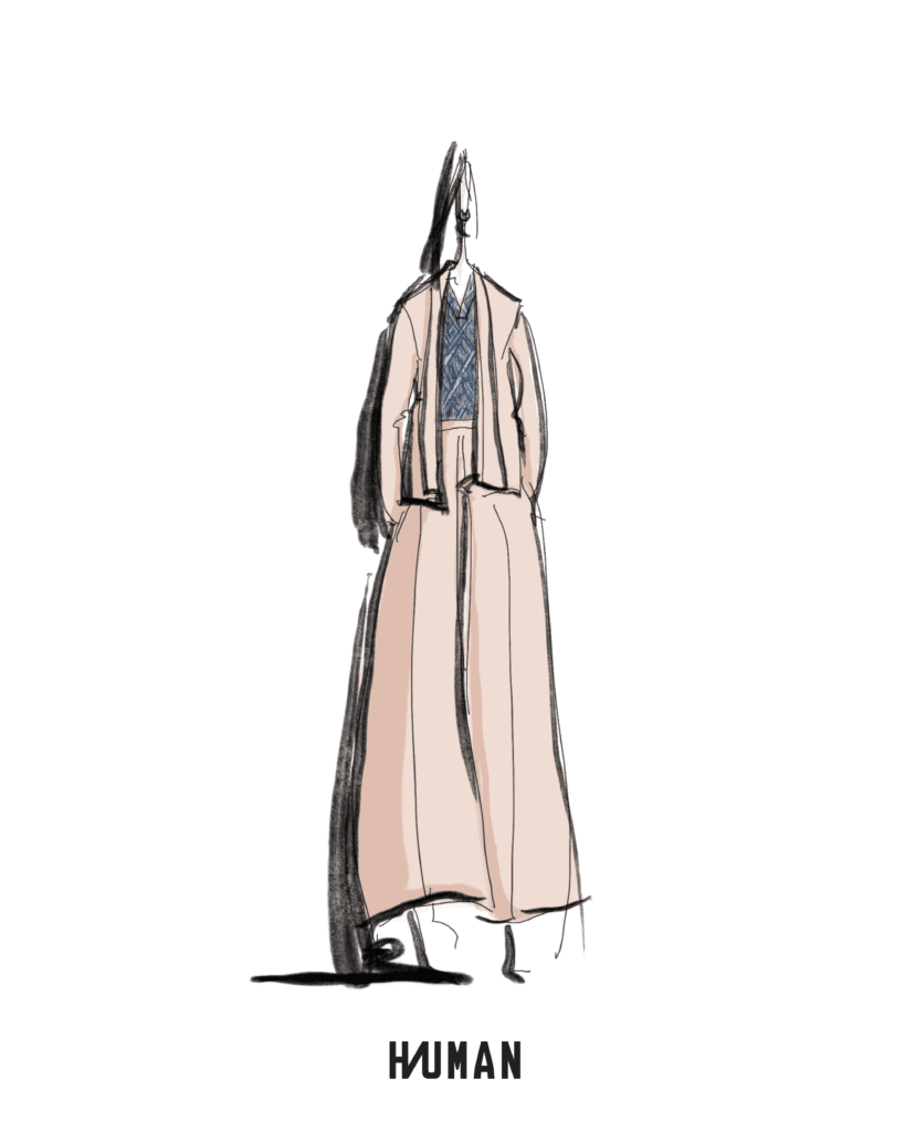 HIUMAN drew her Spring/Summer 2020 inspiration from the Qin Dynasty, specifically referencing the color of the period’s famous terracotta warriors. The collection seeks to integrate antiquity with the contemporary period and explore the philosophy behind the Qin Dynasty’s costume culture, with the collection’s color palette divided into three segments referencing the legendary terracotta warriors.

