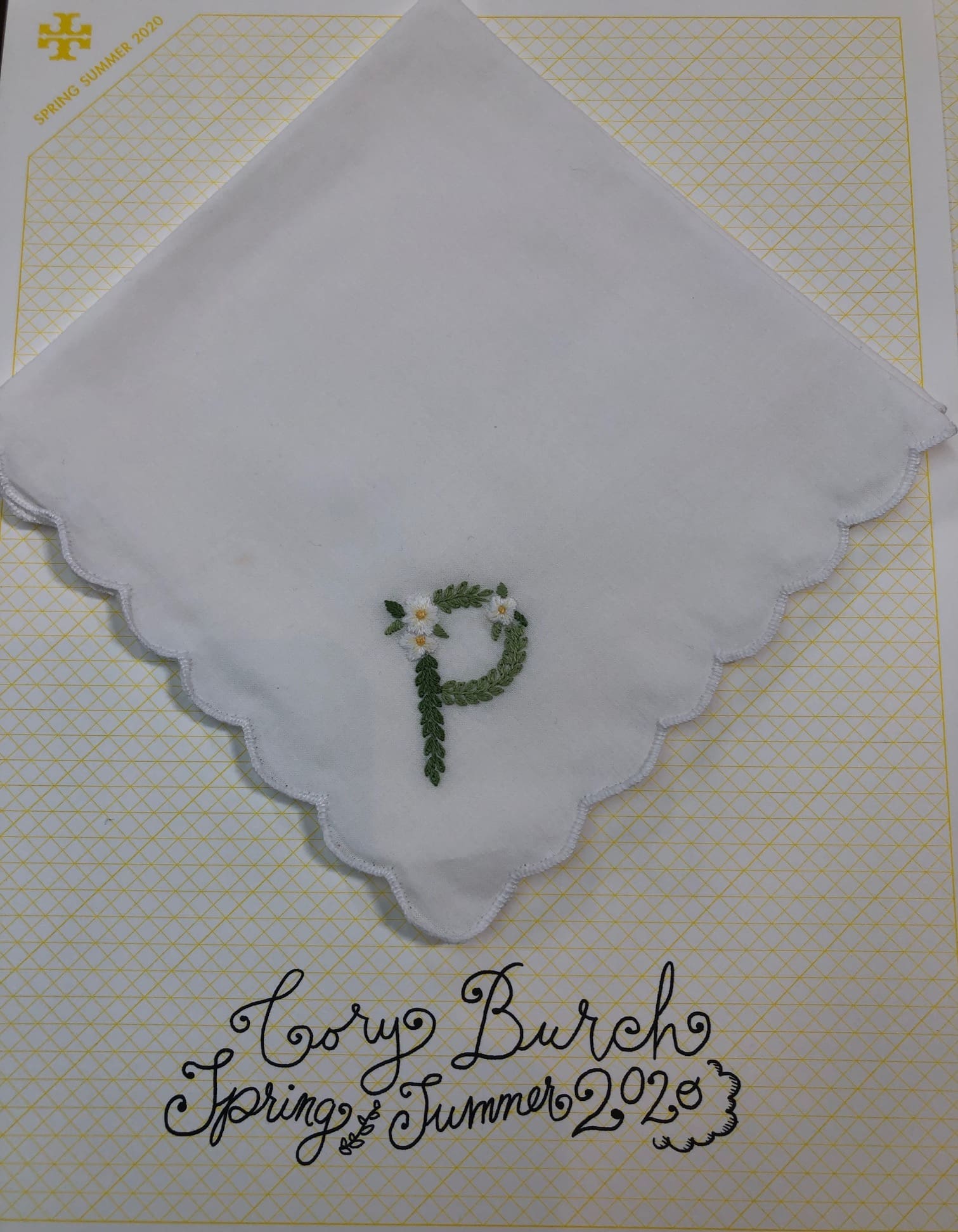 Each guest at the Tory Burch runway show received an monogrammed  handkerchief. (Photo by Clifford Pugh)