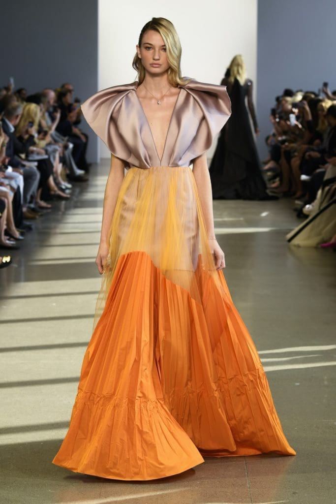 Bibhu Mohapatra blush silk barathea winged top mini dress with mango pleated tulle and cotton skirt. (Photo courtesy of Bibhu Mohapatra)