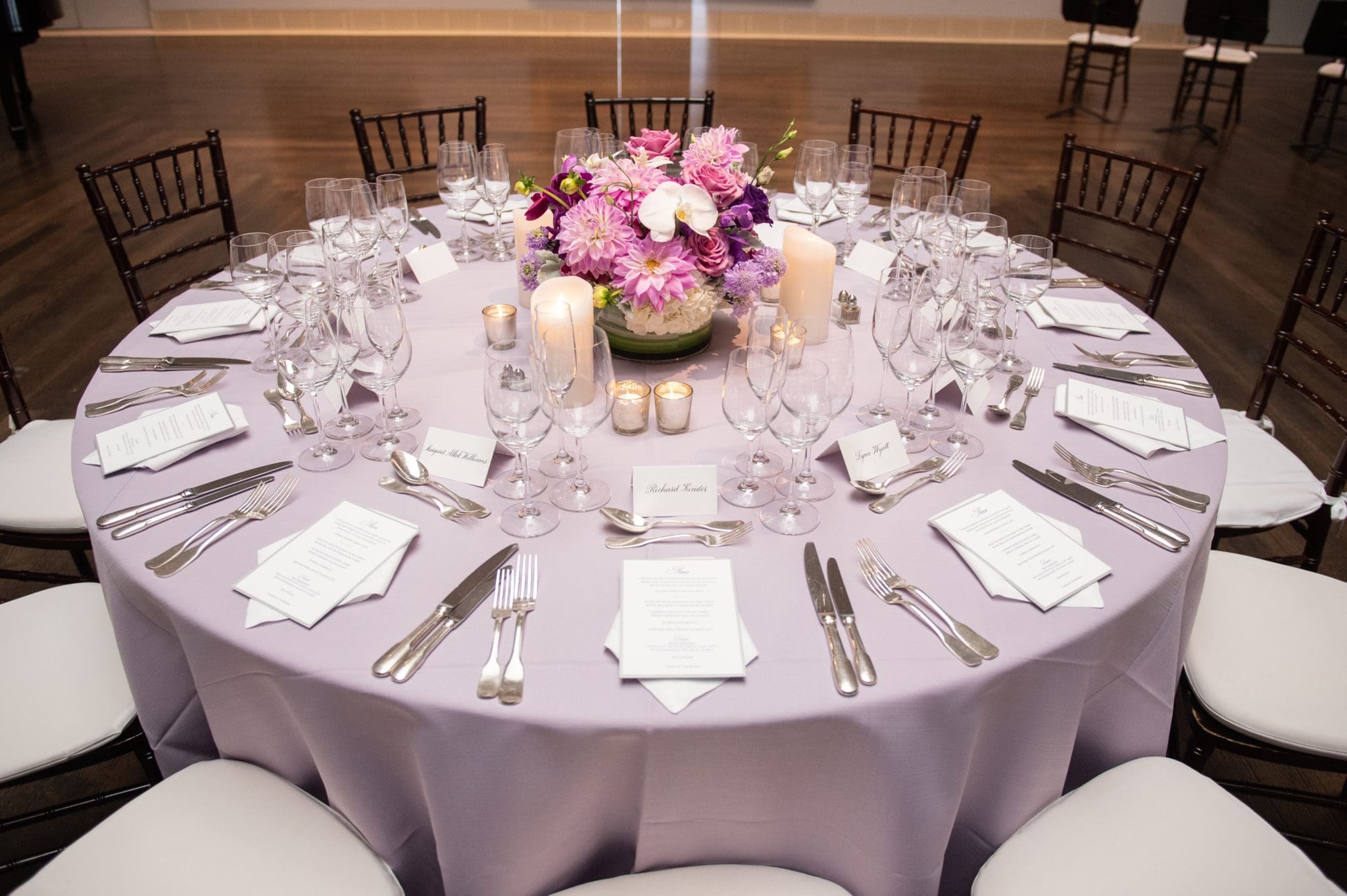 The tables set in lavendar, one of Margaret Alkek Williams' favorite colors (Photo by Wilson Parish)