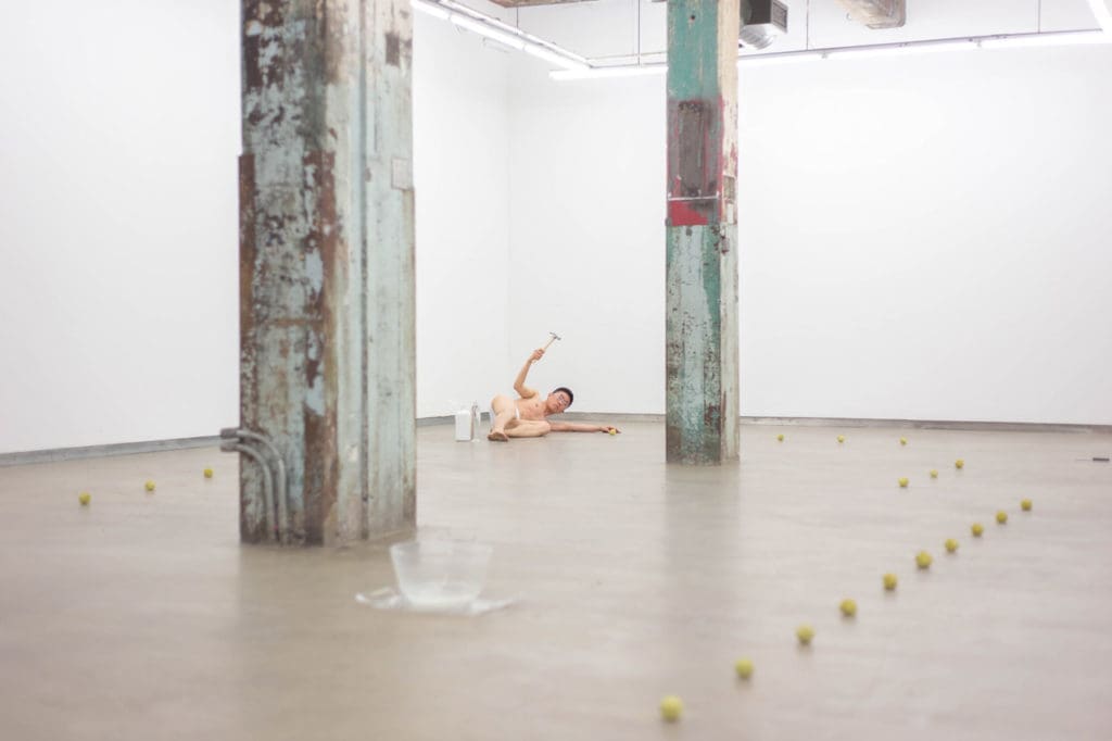 Sungjae Lee, performance documentation from "Whiteyellowhite," 2017-2019. Courtesy of photographer Ji Yang and the artist.