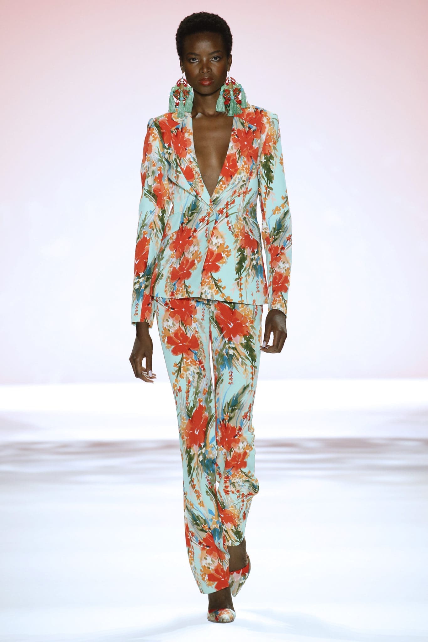Badgley Mischka floral trousers and jacket. (Photo courtesy of Badgley Mischka)