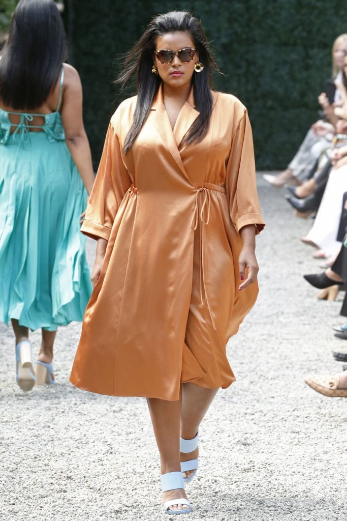Burnett New York hazelnut charmeuse wrap dress. (Photo courtesy of Burnett New York)