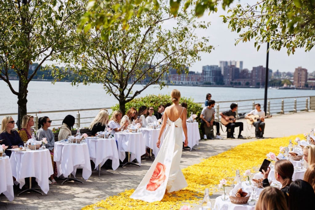 Lela Rose created a runway of yellow rose petals for her runway show. (Photo by Taylor Jewell)