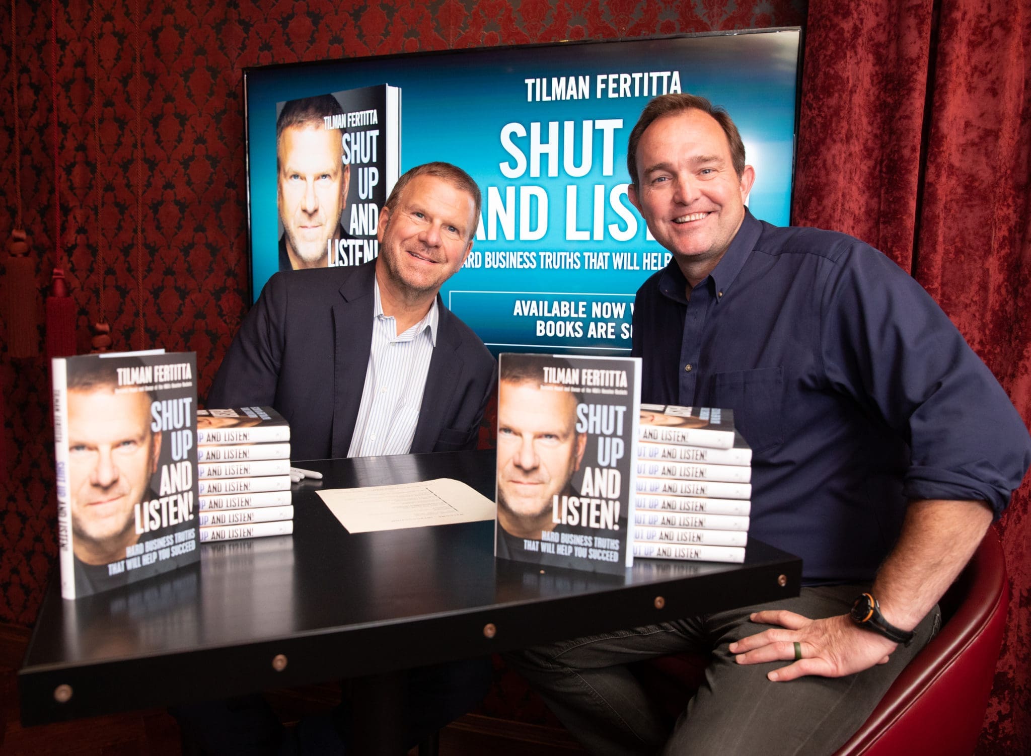 Tilman Fertitta, Brian Sullivan at Fertitta's restaurant opening/book launch party at Catch Steak. (Photo by Carl Timpone)