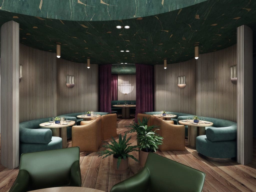 A rendering of the semi-private dining room at Commons Club.