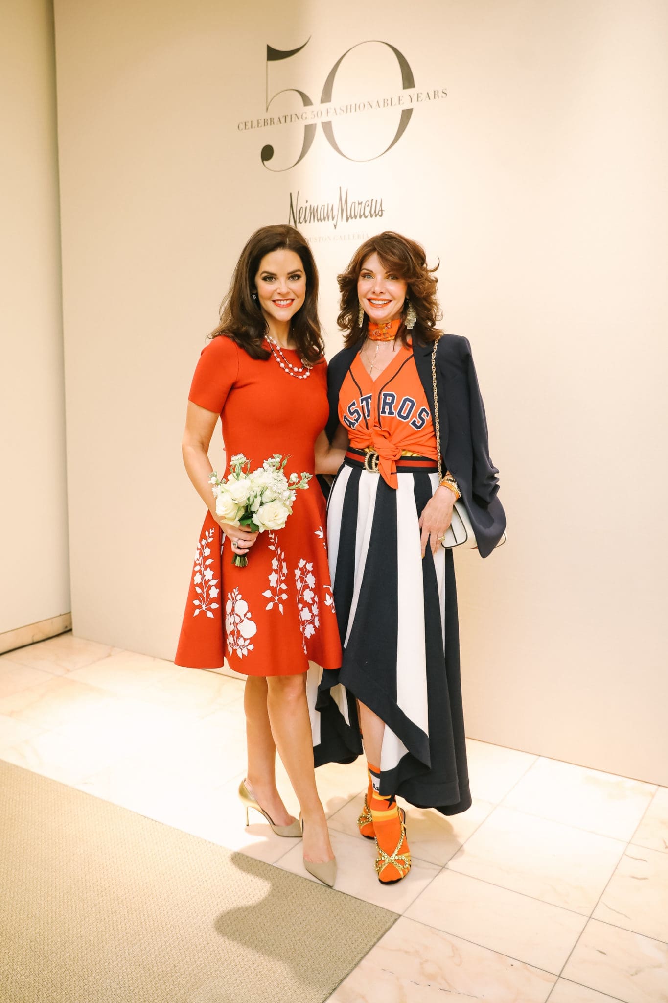 At the 2019 Best Dressed announcement party: Ann Ayre, Marla Hurley, who dressed in true Astros spirit. Don't miss her socks. (Photo by Johnny Than)