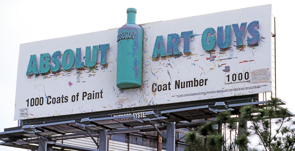 Where we met: This writer’s first encounter with The Art Guys was at the foot of the duo’s Absolut sign in 1999. (Courtesy The Art Guys)