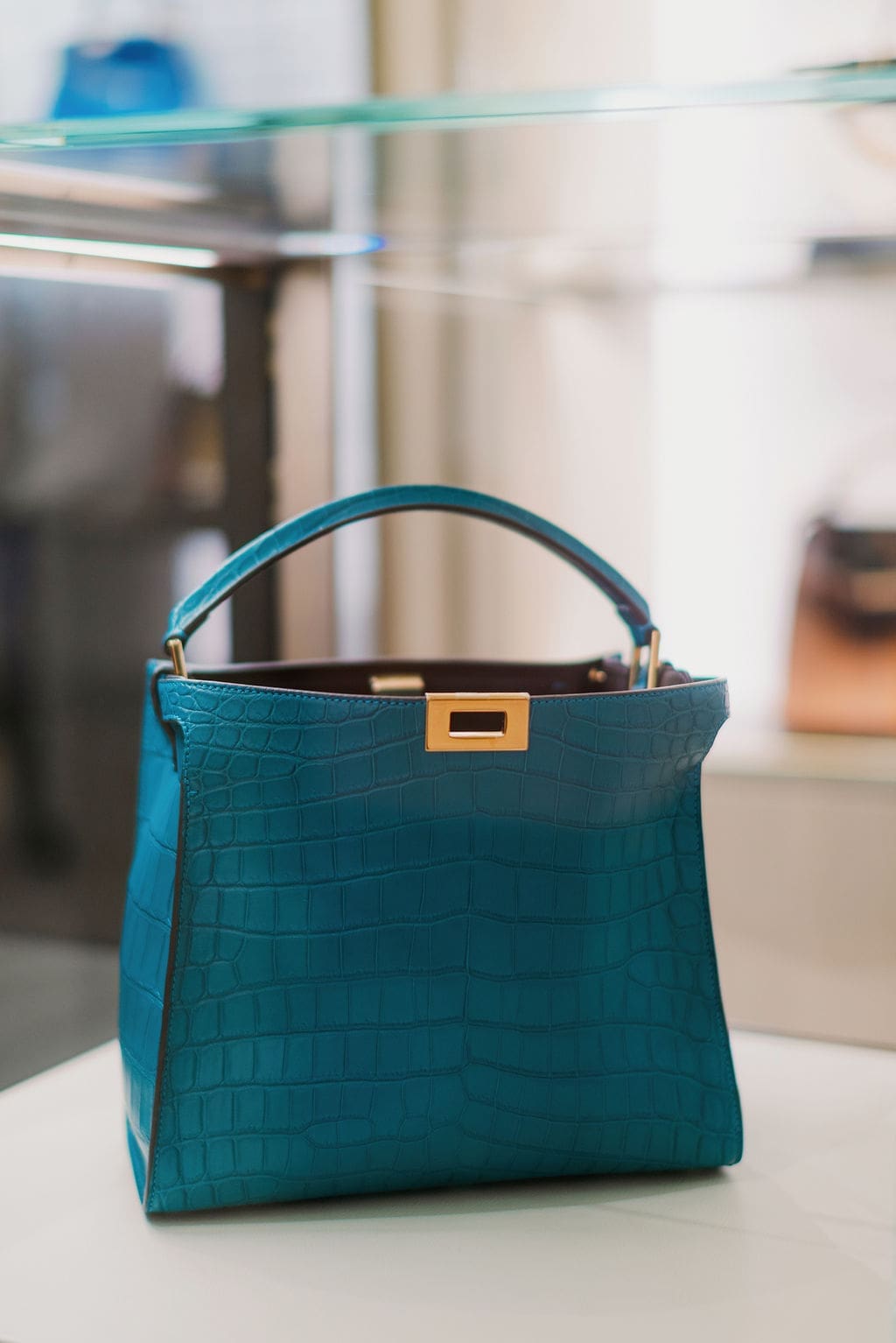 Fendi Peekaboo Iconic Essentially blue crocodile bag (Photo by Joseph West)
