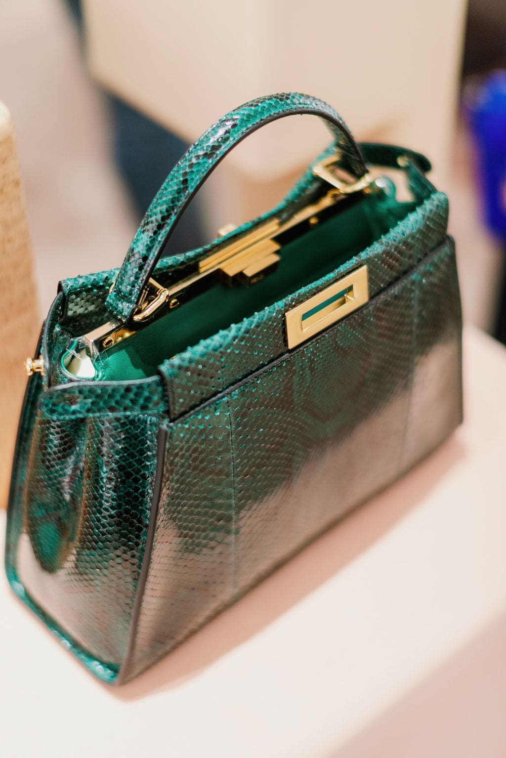 All about the exotics: Fendi Peekaboo Iconic Essentially green python bag. (Photo by Joseph West)