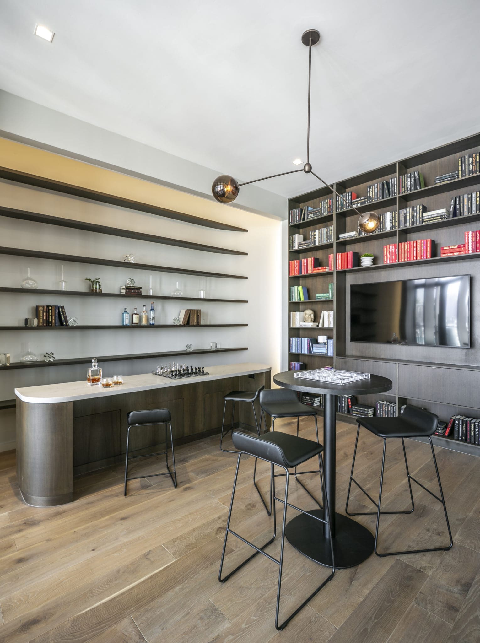Drewery Place steps things up with a sleek whiskey bar. 